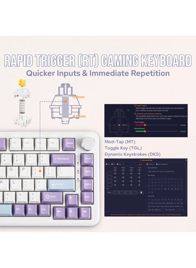A-jazz AK820 Max 75% Hall Effect Magnetic Gaming Keyboard, Rapid Trigger, Adjustable Actuation 0.1-3.4mm, 8K Polling Rate, RGB Backlit, Wired USB-C - Image 4