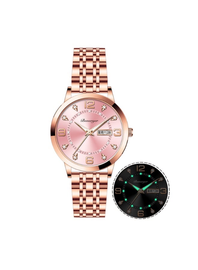 BONARGER Women's luxury water-resistant luminous quartz watch with a stainless steel strap - Image 1