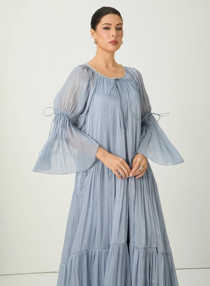 Sunfere  Remarkable Arrival Blue Ruffle Sleeve Ruffle Maxi Dress for Women | Best Price UAE