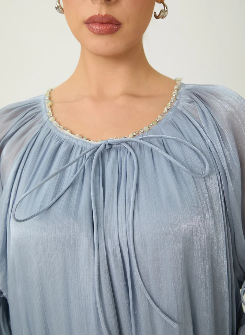 Sunfere  Remarkable Arrival Blue Ruffle Sleeve Ruffle Maxi Dress for Women | Best Price UAE