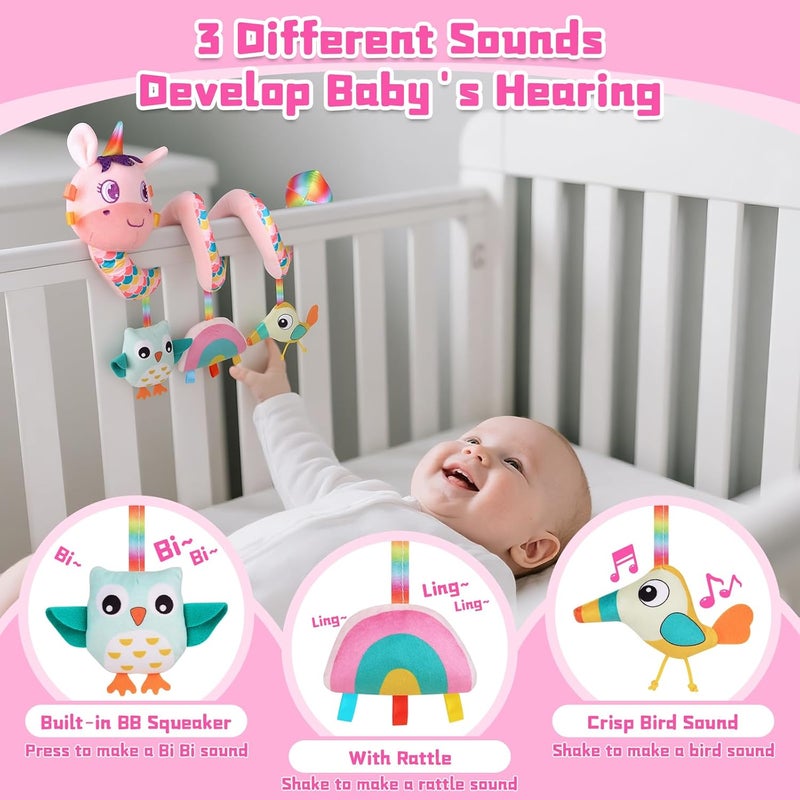 FPVERA Car Seat Toys for Infants 0-6 months, Spiral Hanging Crib Stroller Activity Toys with Rattles, Baby Car Seat Accessories Toy for Developing Sensory & Motor Skills, Ideal Gift for Newborn Infant - Image 3