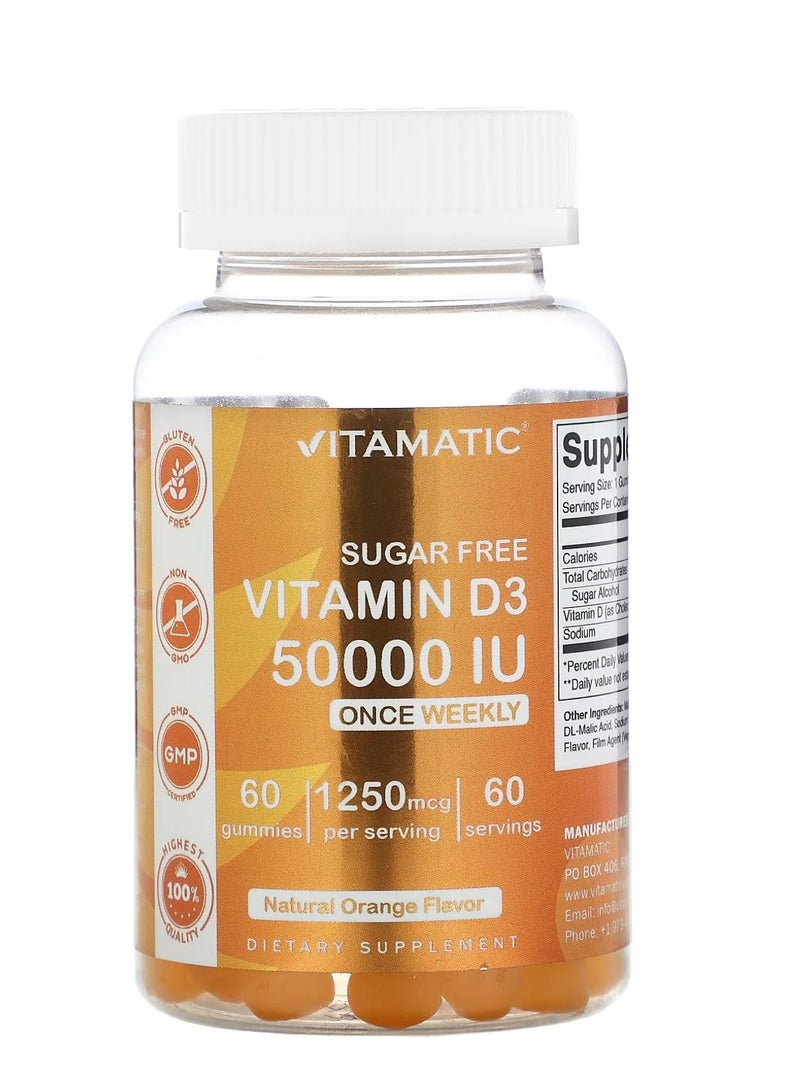 Vitamatic فيتامين د3 خالي من السكر برتقال طبيعي 50000 وحدة دولية 60 جيمي