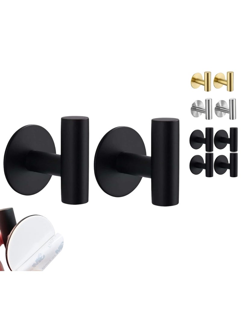 (2-Pack) ملصقات جدارية سوداء ذات لاصق - ملصقات بلا ثقوب لتعليق المناشف والملابس والمعاطف والمفاتيح - منظم حمام ذاتي اللصق للباب والمطبخ - Image 1
