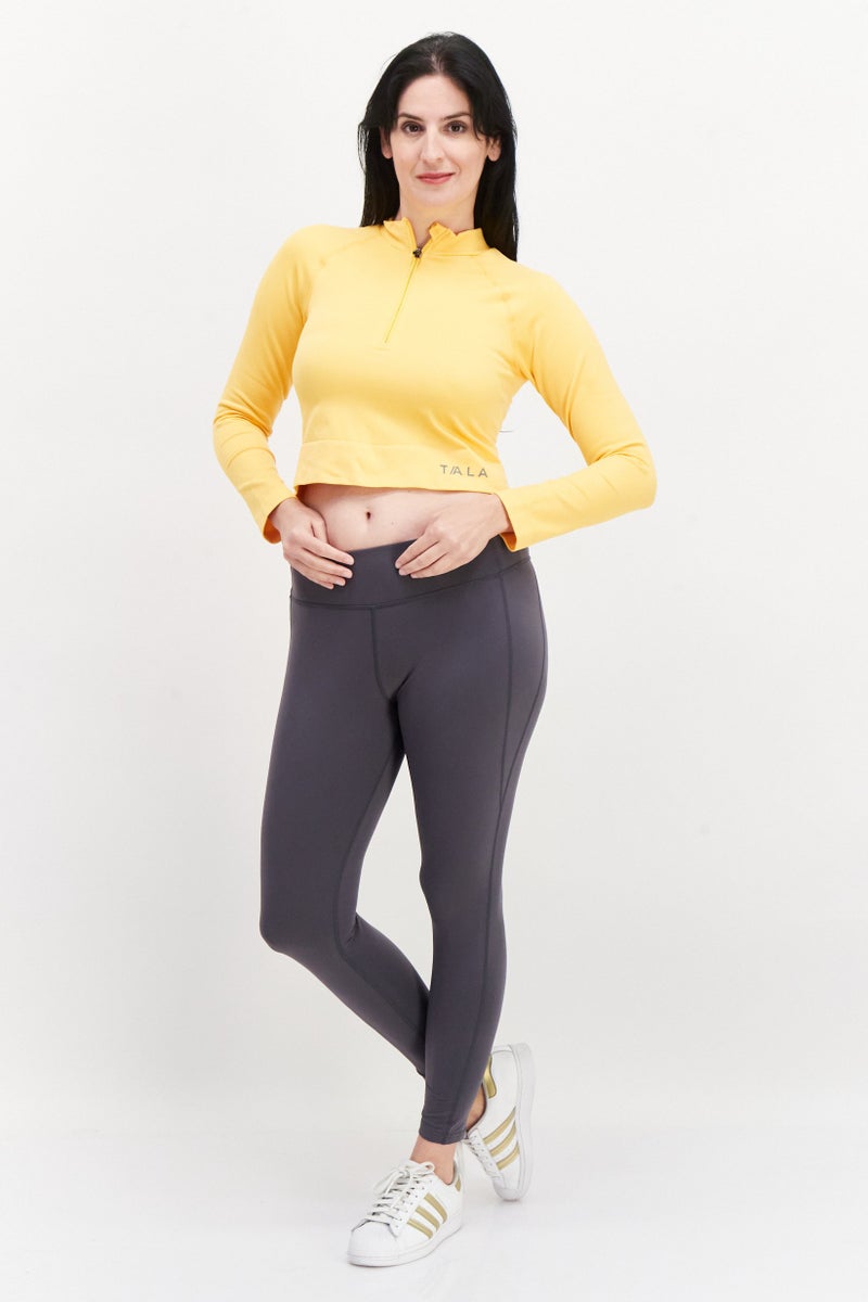 Tala بلوزة نسائية بأكمام طويلة وياقة عريضة، صفراء - Image 2