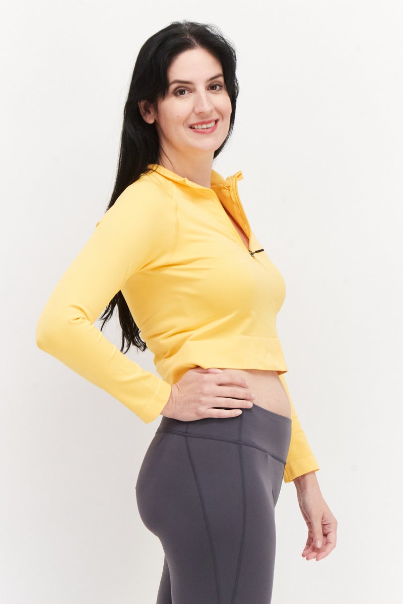 Tala بلوزة نسائية بأكمام طويلة وياقة عريضة، صفراء - Image 3