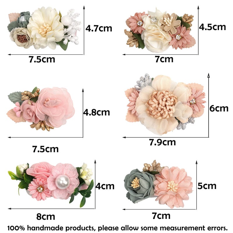 BBgifts 6 PCS Handmade Flower Hair Bows Fully Lined Alligator Hair Clips Faux Pearls Floral Hair Clips Barrettes Hair Accessories for Women Girls Toddlers Kids Children - Image 2
