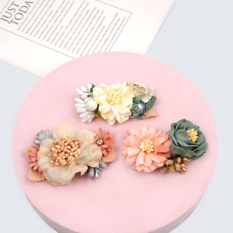 BBgifts 6 PCS Handmade Flower Hair Bows Fully Lined Alligator Hair Clips Faux Pearls Floral Hair Clips Barrettes Hair Accessories for Women Girls Toddlers Kids Children - Image 5