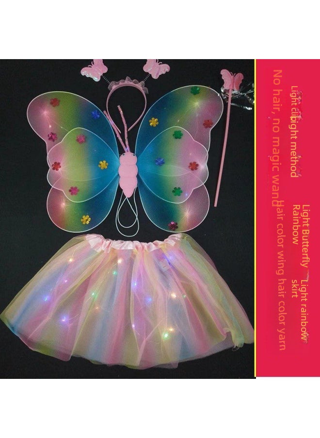 Women's Glowing Butterfly Wings Costume Set Light For Children's Performances Stage Props Dress Up Four Piece Set-Color:Blue-Specifications:20 Lamp Luminous Three-piece Set  - Image 3