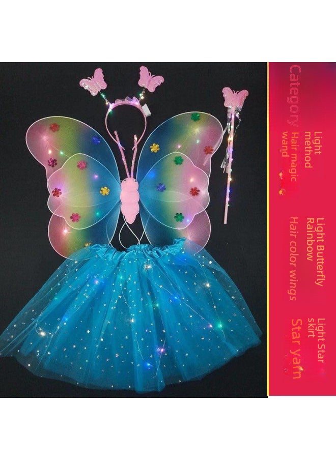 Women's Glowing Butterfly Wings Costume Set Light For Children's Performances Stage Props Dress Up Four Piece Set-Color:Blue-Specifications:20 Lamp Luminous Three-piece Set  - Image 5