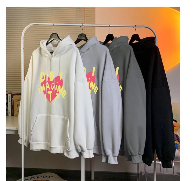 Pullover sweater trendy new elegant ins simple hooded street single-piece sweater straight long sleeve Womens Mid-length White