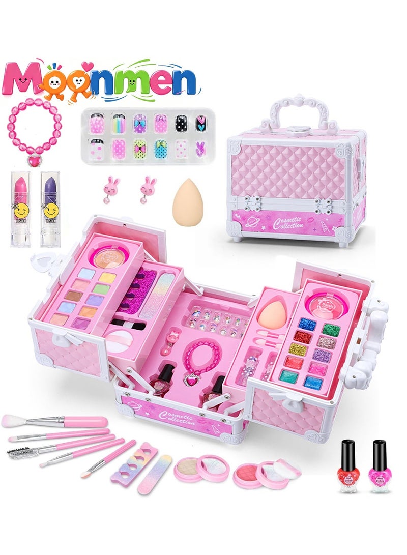 Moonmen Kids Makeup Kit, Washable Make Up Set Toys for Girls with Portable Box Including Lipstick, Eye Shadows and So On, Girls Toys for Girl Aged 5 + Year Old - Image 1