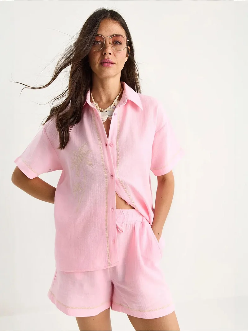 بيانكو لوتشي طقم قطني مطرز  بياقة قميص