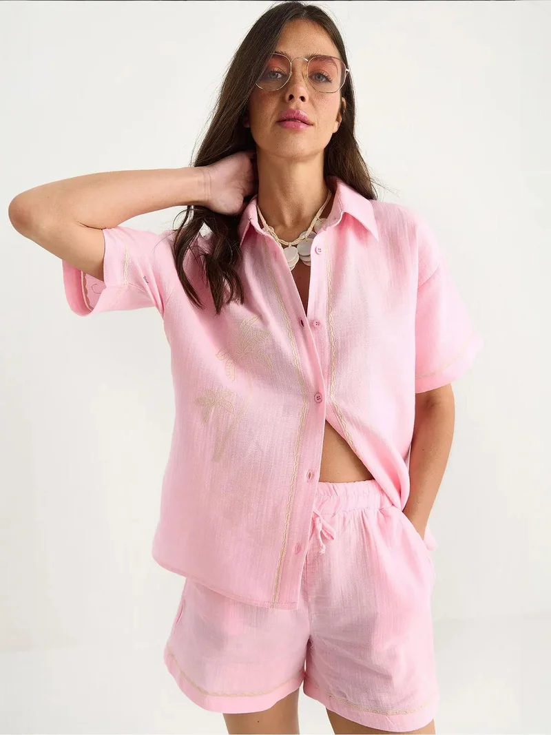 بيانكو لوتشي طقم قطني مطرز  بياقة قميص