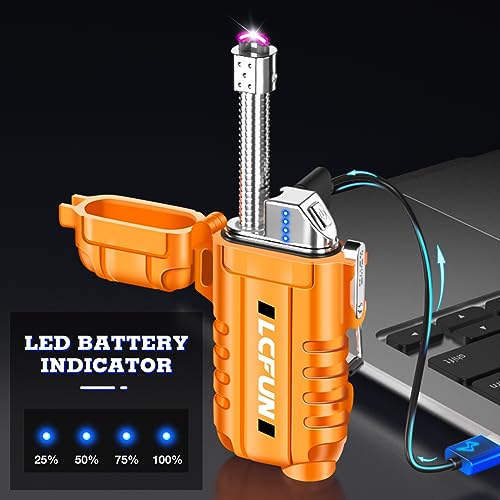 LcFun USB Rechargeable Electric Arc Lighter Windproof Plasma Lighters with LED Battery Display, Waterproof Electronic Flashlight Lighters with Lanyard for Camping, Survival Tactical Gear - Image 3