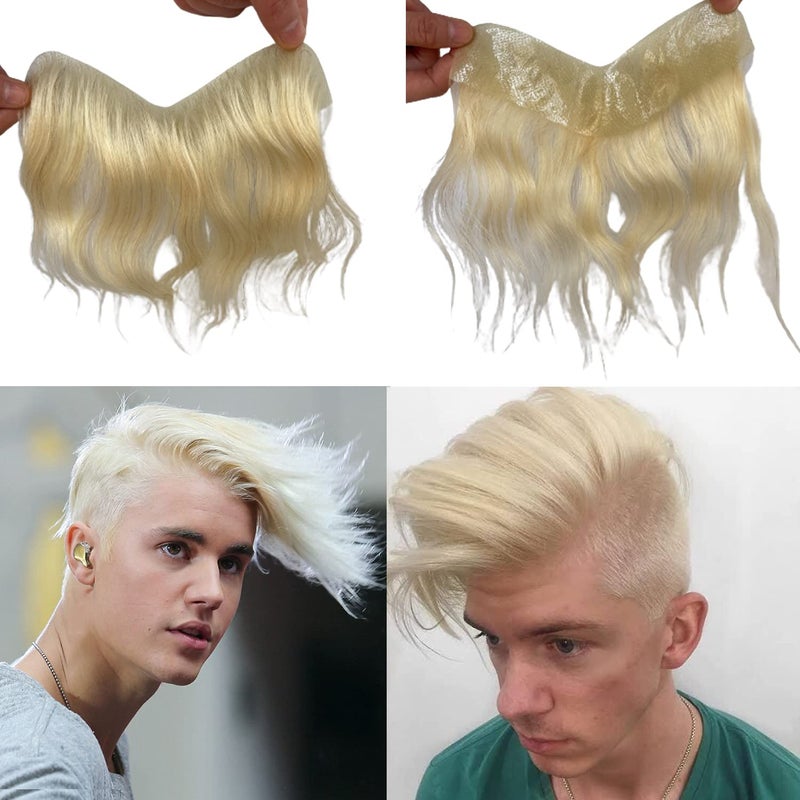 Voloria Men Forehead Hairline Toupee 100% Human Hair Skin PU Man Hairpieces Frontal Hair Topper for Receding Natural Hairline Replacement Systems #613 Blonde Color 0.78x6.29INCH - Image 2