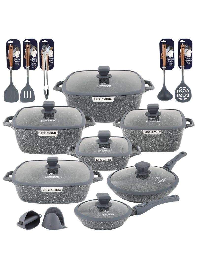 Life Smile Granite Nonstick Cookware Set with Lids – Multi-Layer Granite Coating, Induction Compatible Aluminium Pots & Pans - Image 1