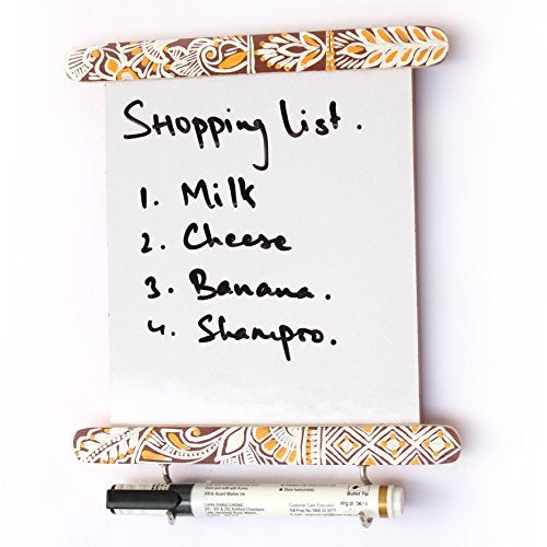 IVEI Wooden Fridge Magnet with a whiteboard and Hooks (Long, Chowk Art) - Image 1
