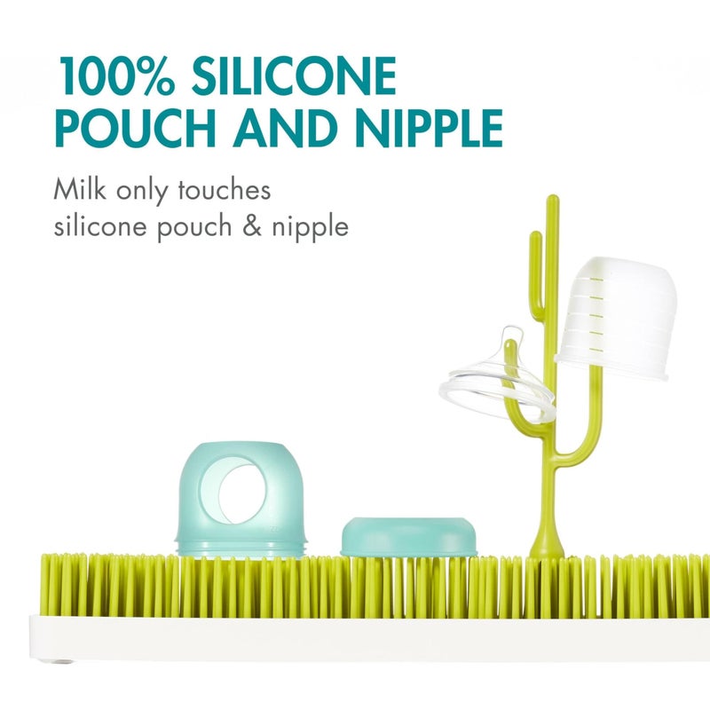 Boon Nursh Reusable Silicone Pouch Baby Bottles - Slow Flow Nipple - Silicone Baby Bottle Pouch and Nipple - Baby Feeding Essentials - Blue - 0-3 Months - 3 Count - 4 Ounce - Image 4