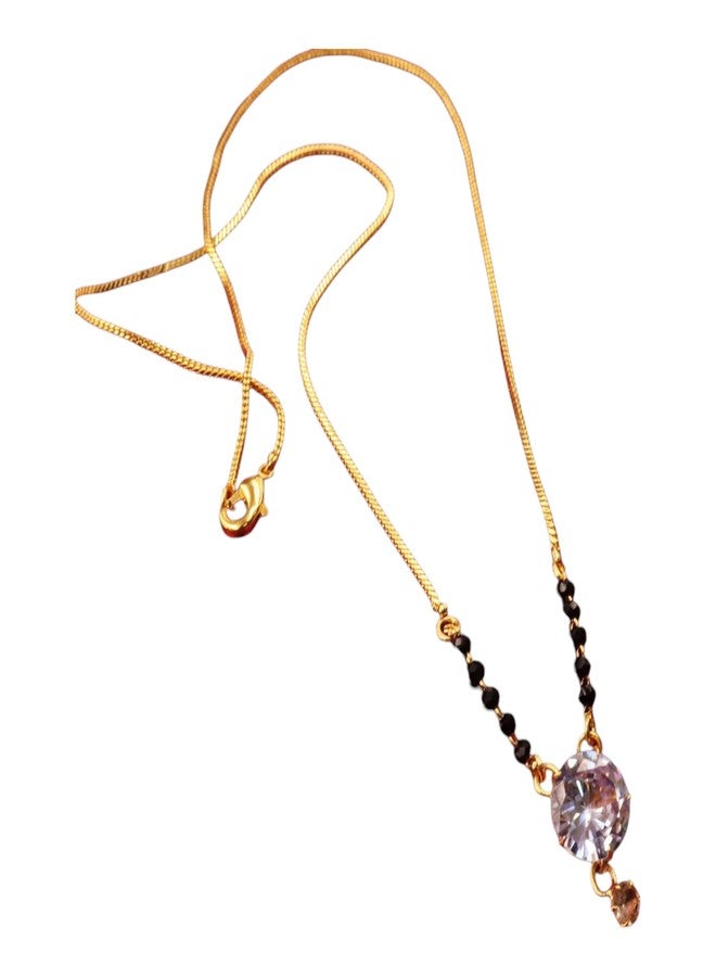 سلسلة مانجالسوترا قصيرة مطلية بالذهب الأسود من AAIKU، مرصعة بخرز أسود وقلادة من الكريستال الأمريكي، بطول 18 بوصة، هدية مثالية للنساء في حفلات الزفاف والذكرى السنوية والمناسبات الخاصة. - Image 1
