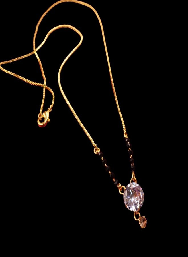 سلسلة مانجالسوترا قصيرة مطلية بالذهب الأسود من AAIKU، مرصعة بخرز أسود وقلادة من الكريستال الأمريكي، بطول 18 بوصة، هدية مثالية للنساء في حفلات الزفاف والذكرى السنوية والمناسبات الخاصة. - Image 5