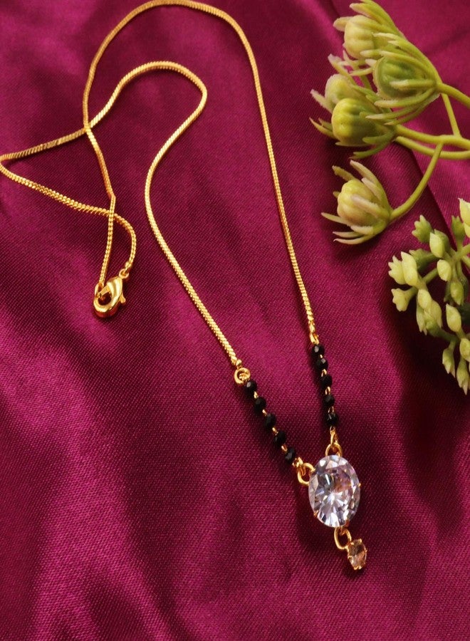 سلسلة مانجالسوترا قصيرة مطلية بالذهب الأسود من AAIKU، مرصعة بخرز أسود وقلادة من الكريستال الأمريكي، بطول 18 بوصة، هدية مثالية للنساء في حفلات الزفاف والذكرى السنوية والمناسبات الخاصة. - Image 3