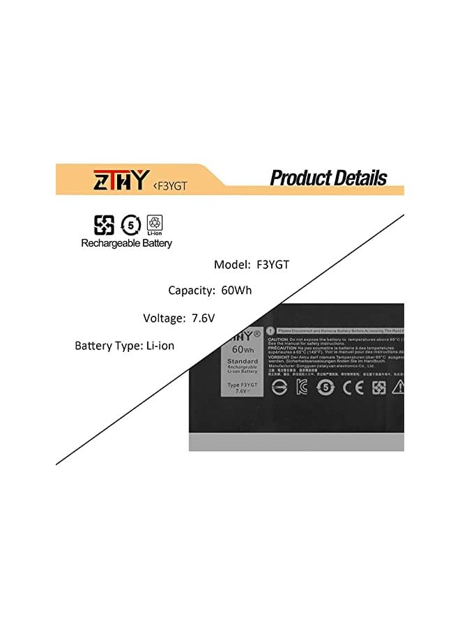 60Wh F3Ygt Laptop Battery For Dell Latitude 7480 7390 7280 7290 7380 7490 E7280 E7480 E7490 12 7000 13 7000 14 7000 Series P73G P73G002 P28S002 Odm3Wc Dm6Wc Dm3Wc 2X39G Kg7Vf 451-Bbye 453-Bbcf