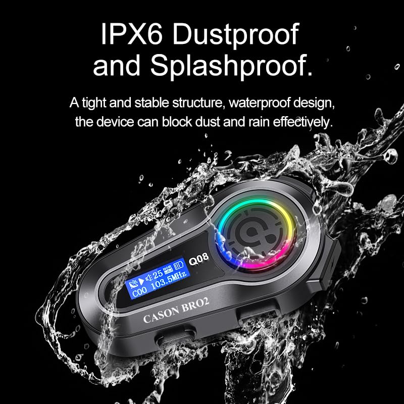 CASON FM Radio Helmet Bluetooth Device with LCD Screen & 6 EQ Sound,Bluetooth for Helmet,Headphone with FM Radio/AI Voice Assistant/IP67 Waterproof Set for All Helmets - Image 3