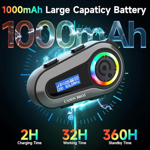 CASON FM Radio Helmet Bluetooth Device with LCD Screen & 6 EQ Sound,Bluetooth for Helmet,Headphone with FM Radio/AI Voice Assistant/IP67 Waterproof Set for All Helmets - Image 5
