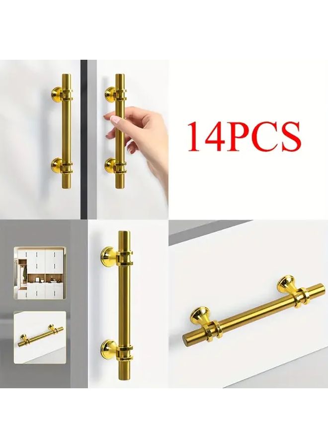 14 Pcs Vintage Cabinet Door Handles Golden 3.78 Inch Hole Distance European Style Kitchen Bathroom Wardrobe Hardware With Screws - Image 1