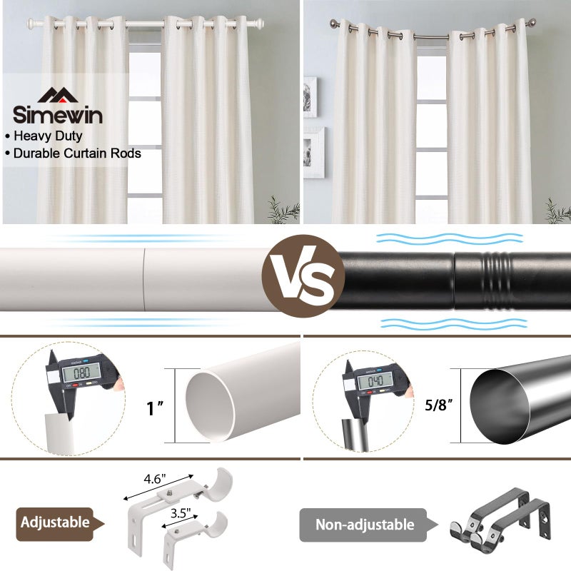 SIMEWIN White Curtain Rods for Windows 48 to 84 Inches Adjustable Decorative 1 Inch Diameter Single Window Curtain Rod Set with Classic Finials, White Finishing - Image 4