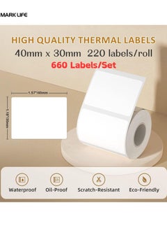 Marklife Thermal Label Paper 3-Pack (660 Labels) – 40×30mm White, Waterproof & Oil-Proof Labeling Tape For Label Maker Machine, Ideal For Home Office, Small Business & Barcode Printing  - Image 2