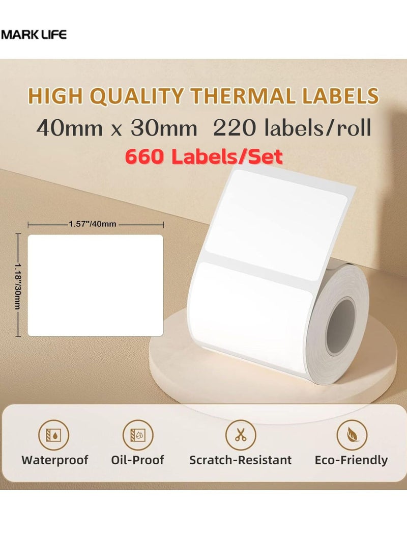 Marklife Thermal Label Paper 3-Pack (660 Labels) – 40×30mm White, Waterproof & Oil-Proof Labeling Tape For Label Maker Machine, Ideal For Home Office, Small Business & Barcode Printing  - Image 2