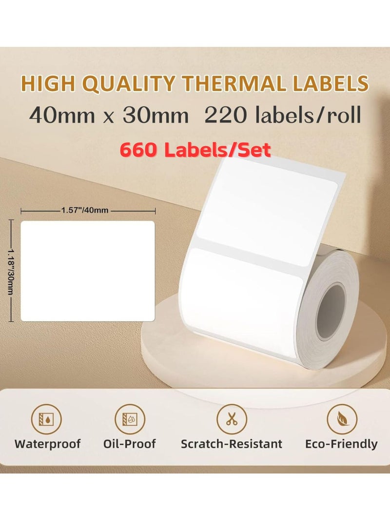 Marklife Thermal Label Paper 3-Pack (660 Labels) – 40×30mm White, Waterproof & Oil-Proof Labeling Tape For Label Maker Machine, Ideal For Home Office, Small Business & Barcode Printing - Image 2