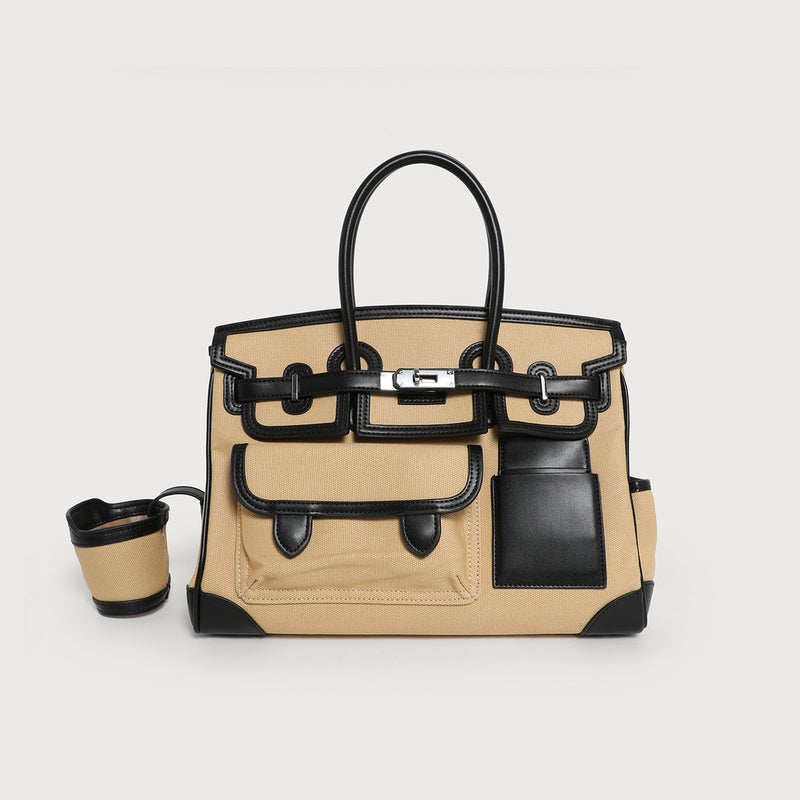 2025 Season New Contrast Canvas Colorblock Portable Extra Large Platinum Bag Casual Travel Bag Shoulder Crossbody Women'S Bag - Image 1