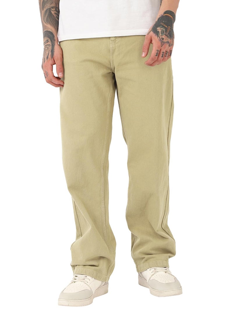 Bewakoof Men's Solid Baggy Fit Cotton Jeans_676156_Beige_30 - Image 2
