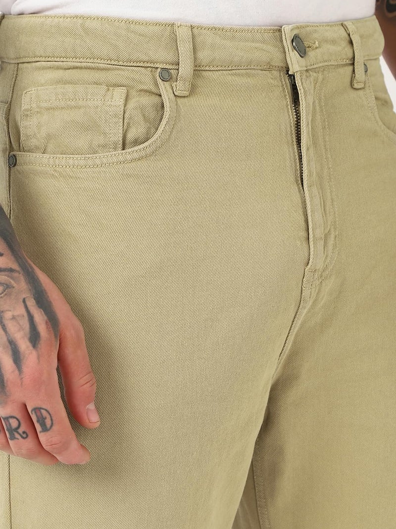 Bewakoof Men's Solid Baggy Fit Cotton Jeans_676156_Beige_30 - Image 5