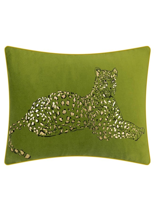 JWH Leopard Print Throw Pillow Cover Decorative Velvet Pillow Case with Gold Foil Printing Cushion Rectangular Pillowcase for Bed Couch Chair Car 12x20 Inches Green - Image 1