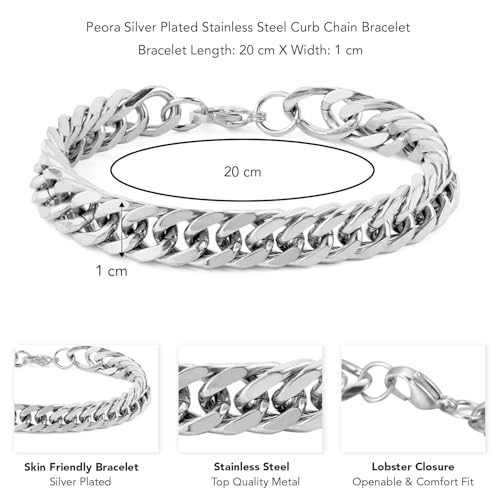 Peora Silver Plated Stainless Steel Metal Openable Bracelet Stylish Jewellery Gift for Men & Boys - Image 4