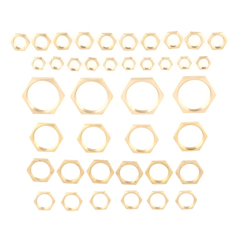 Brass Hexagonal Lock Nut Set 40 Pieces 6 Sizes G1/8 to G1 - Sturdy Durable Thin Nuts for Plumbing Pipe and Hose - Image 4