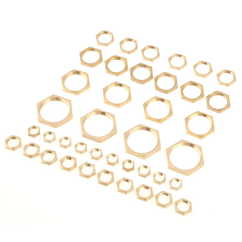 Brass Hexagonal Lock Nut Set 40 Pieces 6 Sizes G1/8 to G1 - Sturdy Durable Thin Nuts for Plumbing Pipe and Hose - Image 3