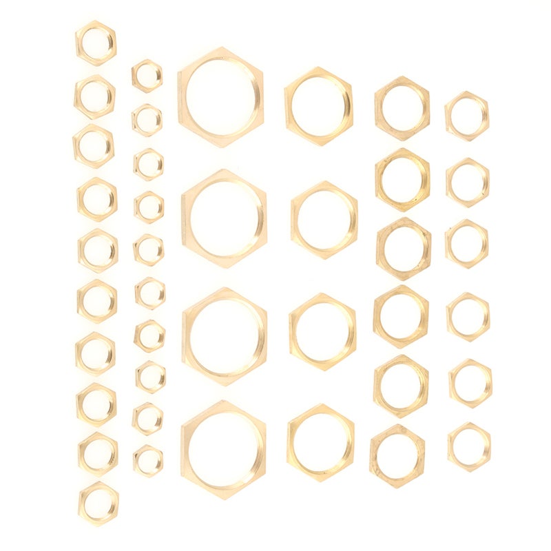 Brass Hexagonal Lock Nut Set 40 Pieces 6 Sizes G1/8 to G1 - Sturdy Durable Thin Nuts for Plumbing Pipe and Hose - Image 2