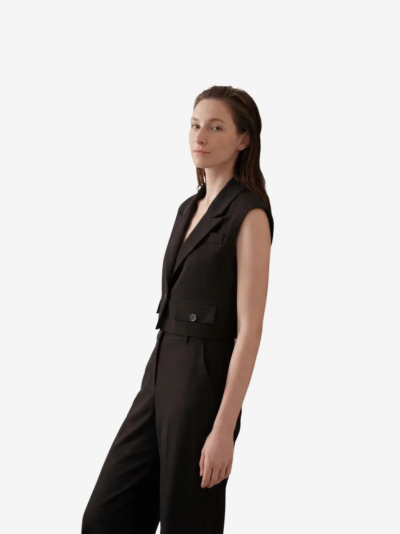 MY FASHION Black MY FASHION Cropped Buttoned Waistcoat for Women | Best Price UAE