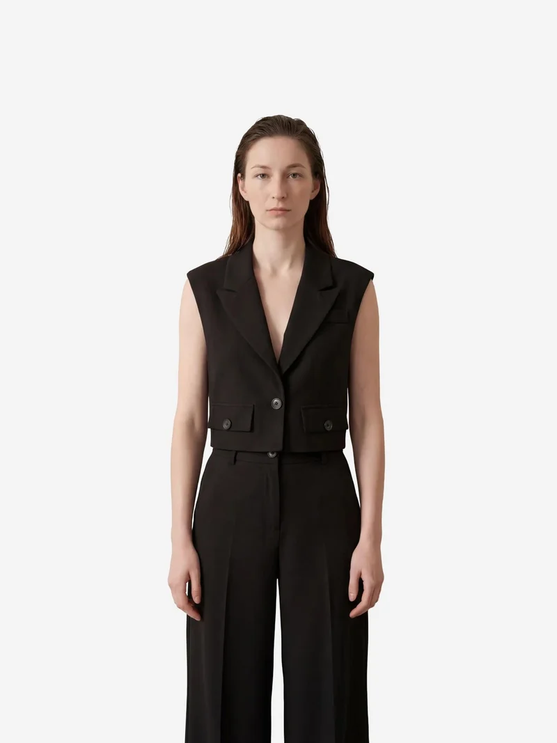 MY FASHION Black MY FASHION Cropped Buttoned Waistcoat for Women | Best Price UAE