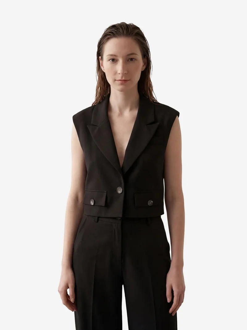 MY FASHION Cropped Buttoned Waistcoat