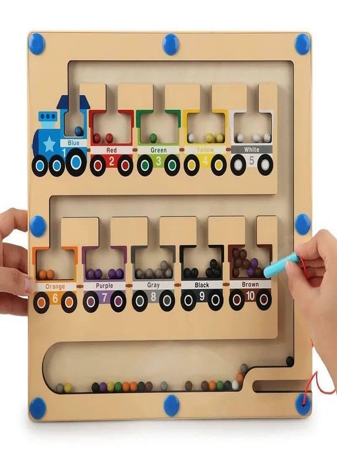 AHBHT Magnetic Color and Number Maze Montessori Wooden Color Matching Learning Counting Puzzle Board Motor Skills Toys for Boys Girls Toddler (Multicolor) - Image 1