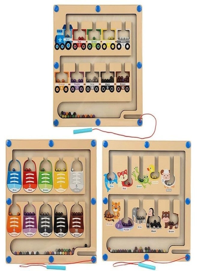 AHBHT Magnetic Color and Number Maze Montessori Wooden Color Matching Learning Counting Puzzle Board Motor Skills Toys for Boys Girls Toddler (Multicolor) - Image 2