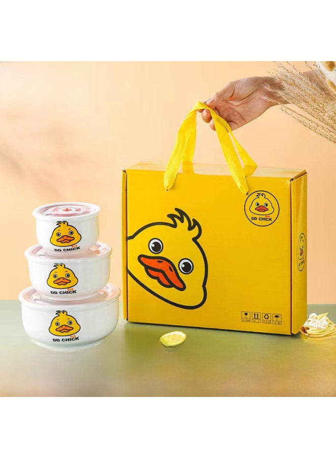 Ceramic Fresh-keeping Bowl Three-piece Sealed Bowl Gift Bowl Set Gift Microwave Oven Bowl With LOGO Fresh-keeping Bowl-Specifications:Sweetheart Bear Generous Box Packaging (20 Sets/box) Generous Gift Giving  - Image 2