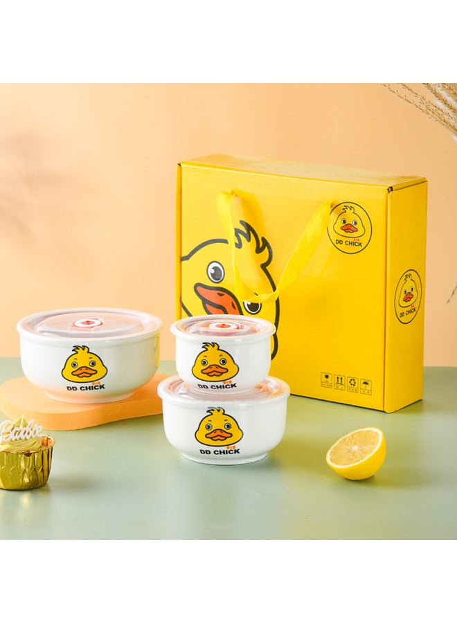 Ceramic Fresh-keeping Bowl Three-piece Sealed Bowl Gift Bowl Set Gift Microwave Oven Bowl With LOGO Fresh-keeping Bowl-Specifications:Sweetheart Bear Generous Box Packaging (20 Sets/box) Generous Gift Giving  - Image 3