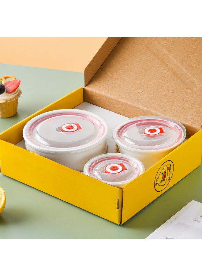 Ceramic Fresh-keeping Bowl Three-piece Sealed Bowl Gift Bowl Set Gift Microwave Oven Bowl With LOGO Fresh-keeping Bowl-Specifications:Sweetheart Bear Generous Box Packaging (20 Sets/box) Generous Gift Giving  - Image 5