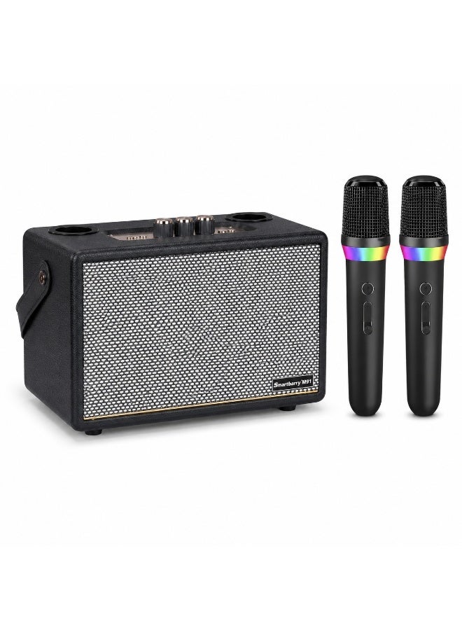 Smartbarry M91 Wireless Karaoke Speaker with 2 Wireless Microphones, Portable Bluetooth Speaker, Retro Style Audio System, USB & AUX Input, Rechargeable Party Speaker for Home Gatherings, Outdoor Events & Family Fun - Image 1